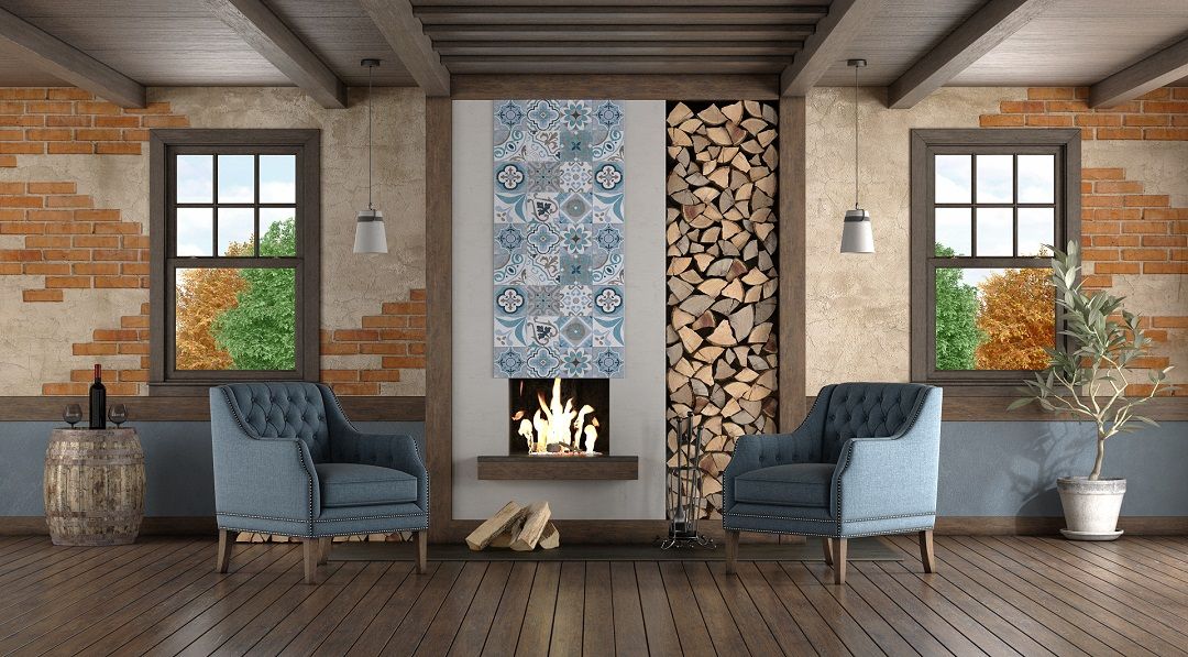 Peel and stick fireplace tile